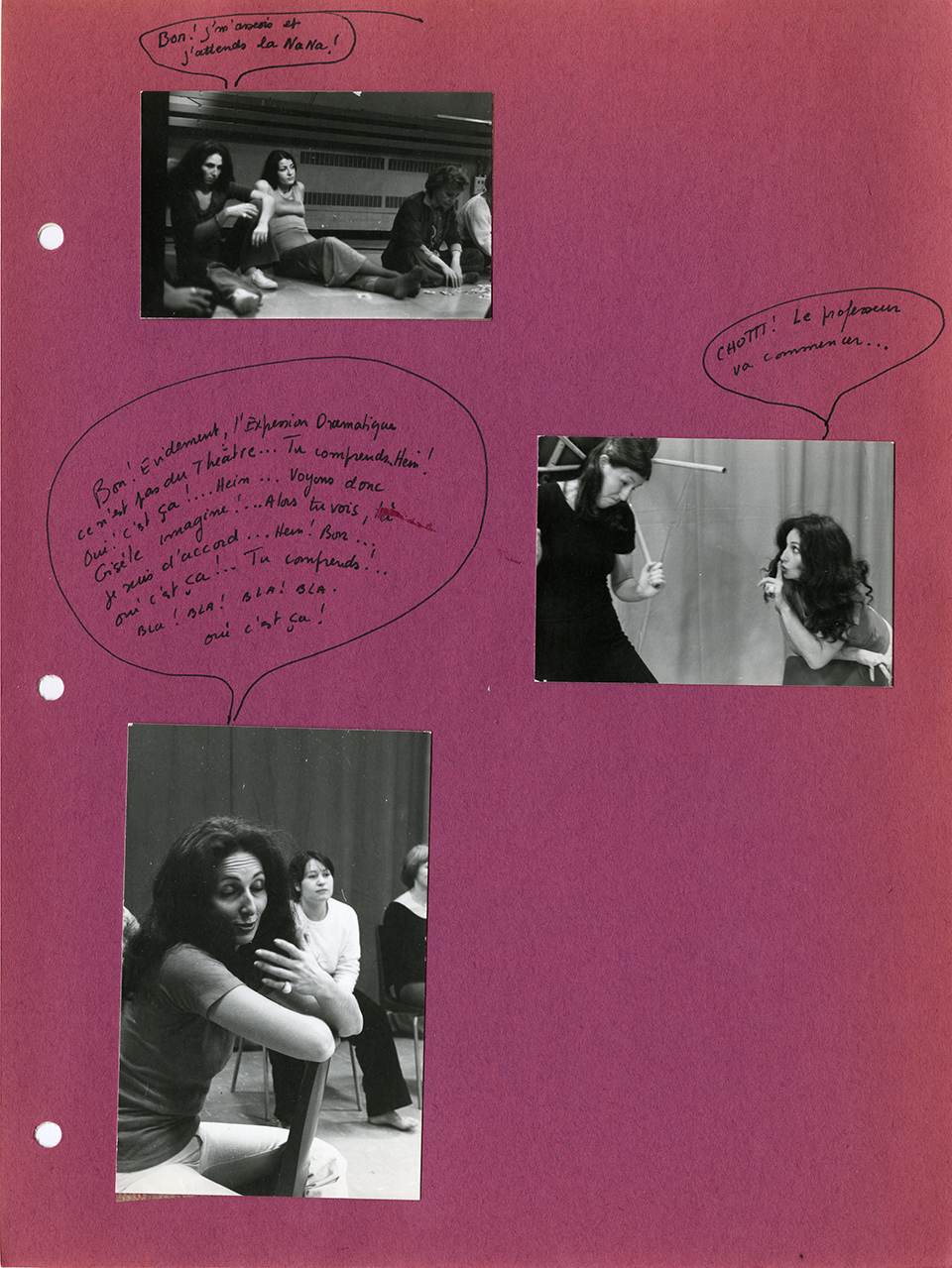 Une page d’un livre créé par un étudiant et intitulé « Media-Photos-Drama 78' », 1978. / Jacques R. Archives UdeM, P0419-E-3-D0014