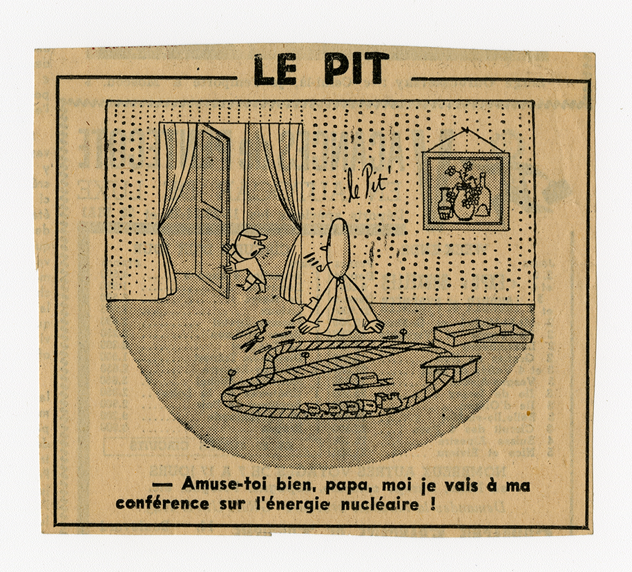 Dessin de presse signé Le Pit, un des pseudonymes de Pierre Barret, [1958]. Archives UdeM, P0468-D-5-D0017