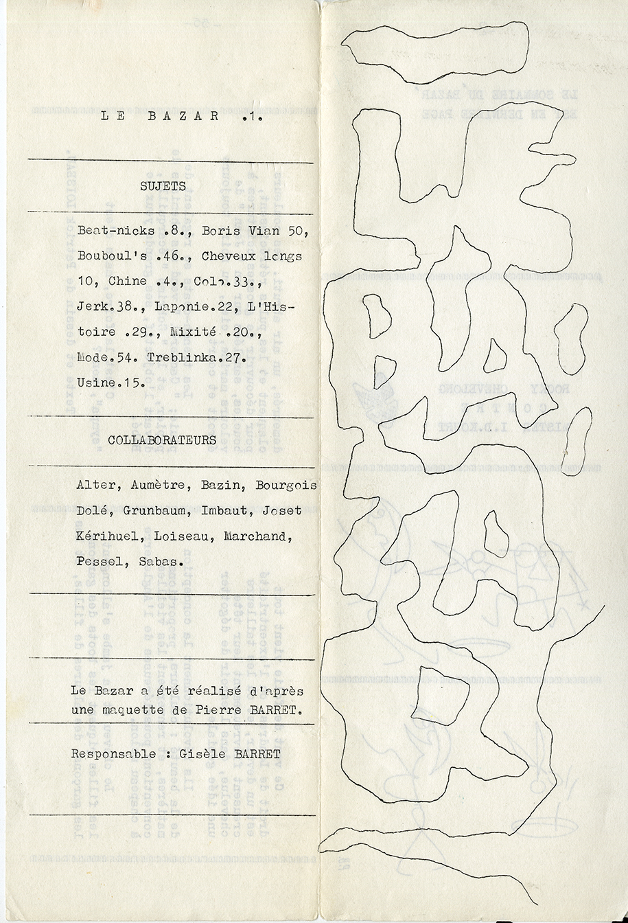 Le Bazar vol. 1. Page couverture et verso. [entre 1964 et 1966]. Archives UdeM, P0419-D-D0002