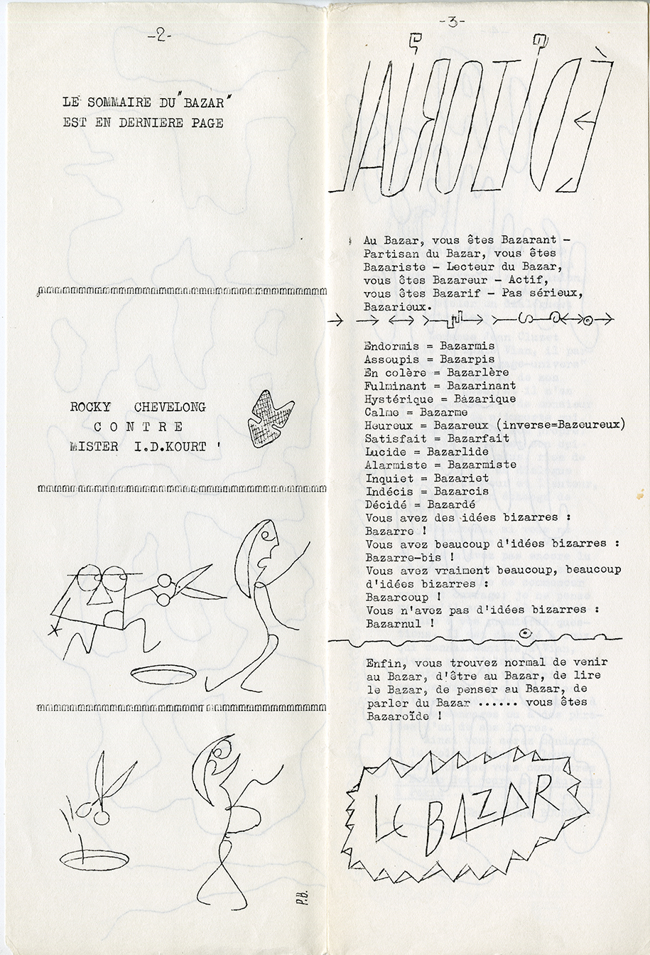 Le Bazar vol. 1. Pages 2 et 3. [entre 1964 et 1966]. Archives UdeM, P0419-D-D0002