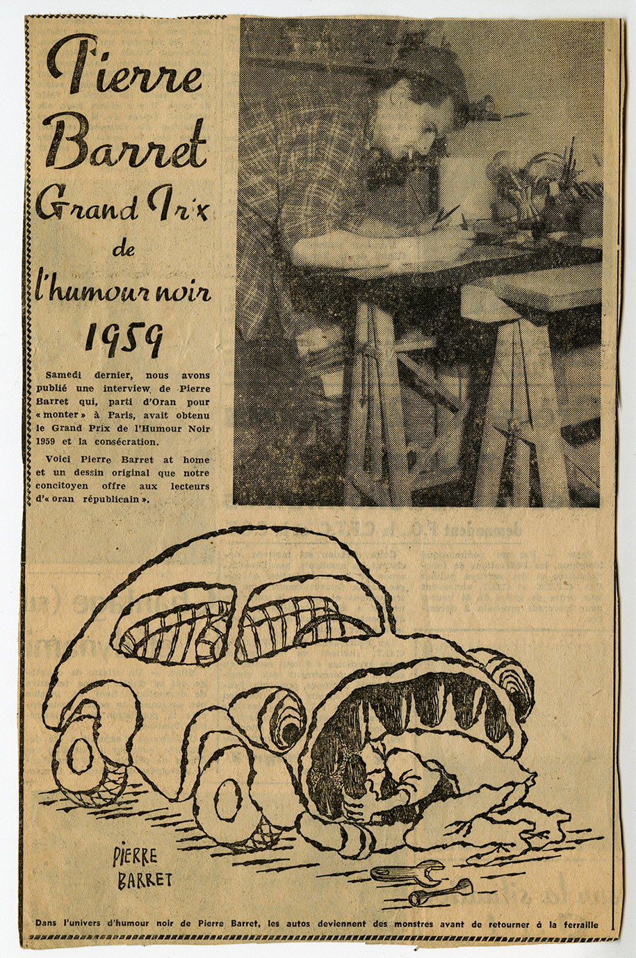 Coupure de presse, Grand Prix de l’humour noir, 1959. Archives UdeM, P0468-D-5-D0016