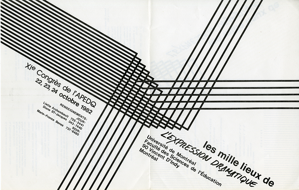  Affiche du XIe congrès de l’APEDQ, « Les mille lieux de l’expression dramatique », tenu à l’UdeM, 1982. Archives UdeM, P0419-K-3-D0006