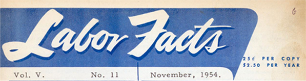 Entête du numéro de novembre 1954 Labor Facts