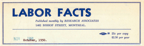 Entête du numéro de novembre 1950 de Labor Facts