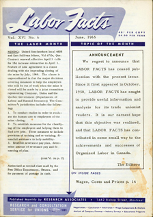 Dernier numéro de Labor Facts, juin1965