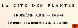 Programme de la troisième année (1943-1944) de la série radiophonique La Cité des plantes.