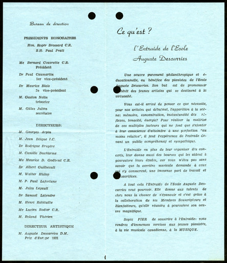 Prospectus de l'Entraide de l'École Auguste Descarries